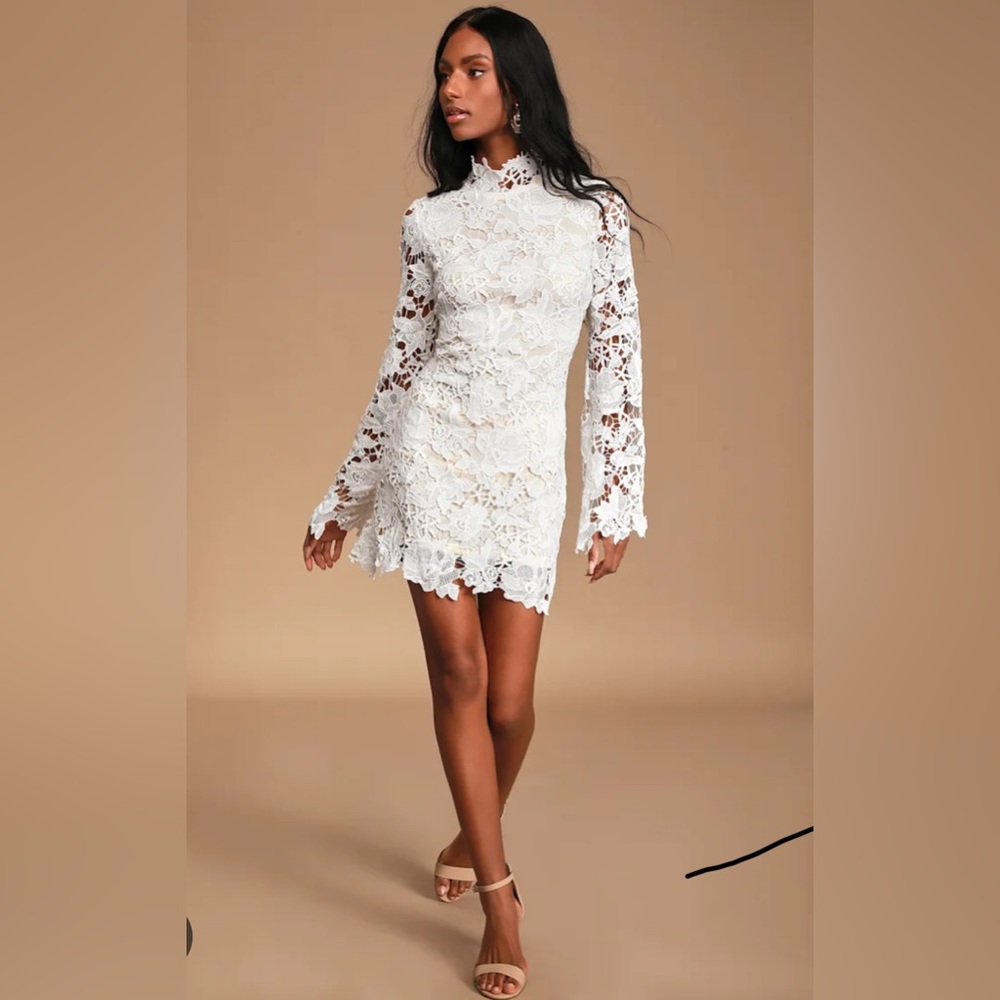 emory park White Floral Lace Long-Sleeve Mini Dress